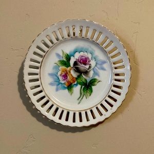 Glass vintage plate with flower Design